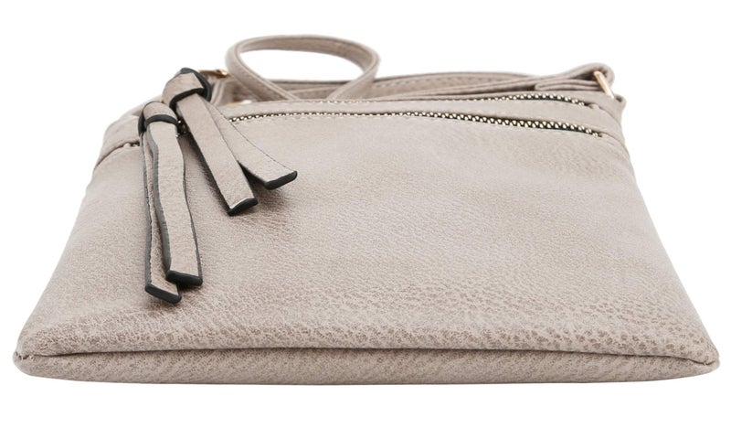 DELUXITY | Crossbody Purse Bag | Functional Multi Pocket Double Zipper Purse | Adjustable Strap | Medium Size Purse | Taupe - Image 4